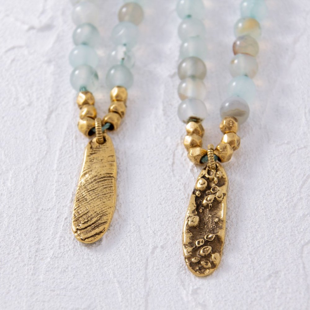 Ocean Agate Double Sided Gold Charm Necklace